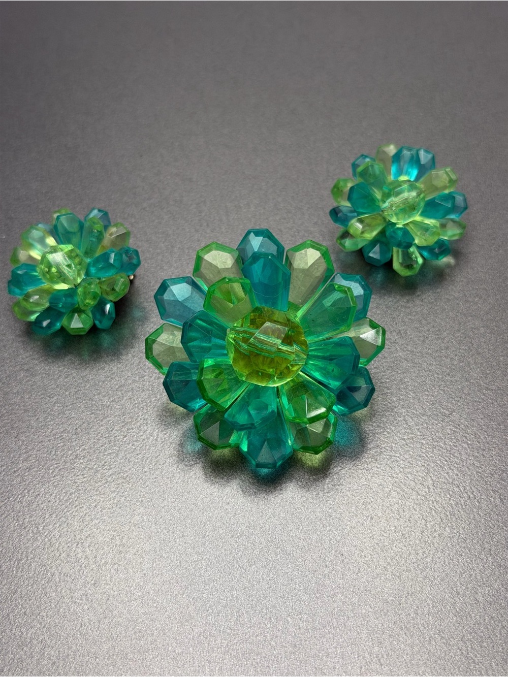 Vintage Green Celluloid Flower Brooch and Earring Set - West German #108